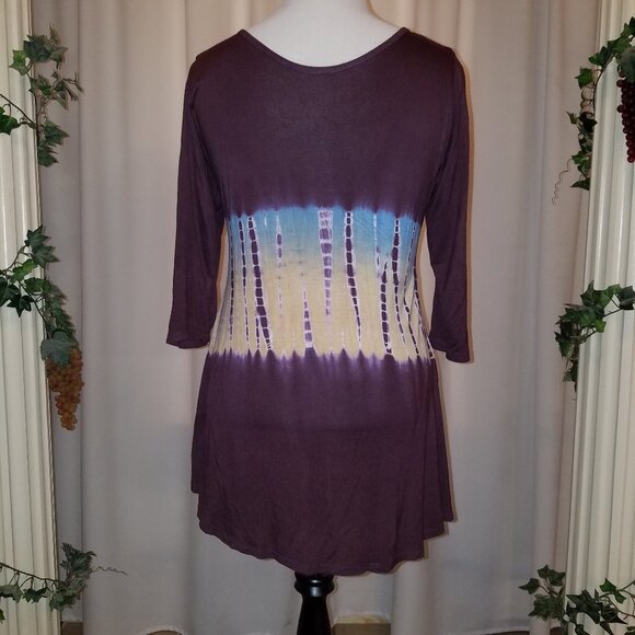 Maroon blue yellow long sleeve top with studs L - Picture 3 of 3